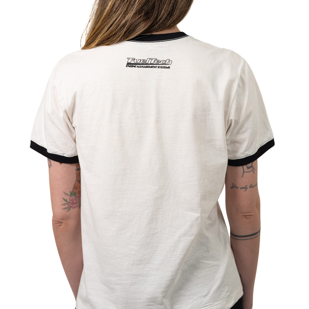 Babylook Slim Vintage FT — costas, com logo FuelTech discreto abaixo da gola