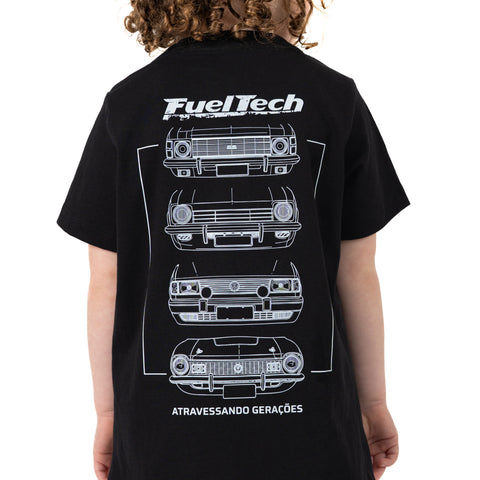 Camiseta Infantil Gerações FT preta - costas, estampa Atravessando Gerações