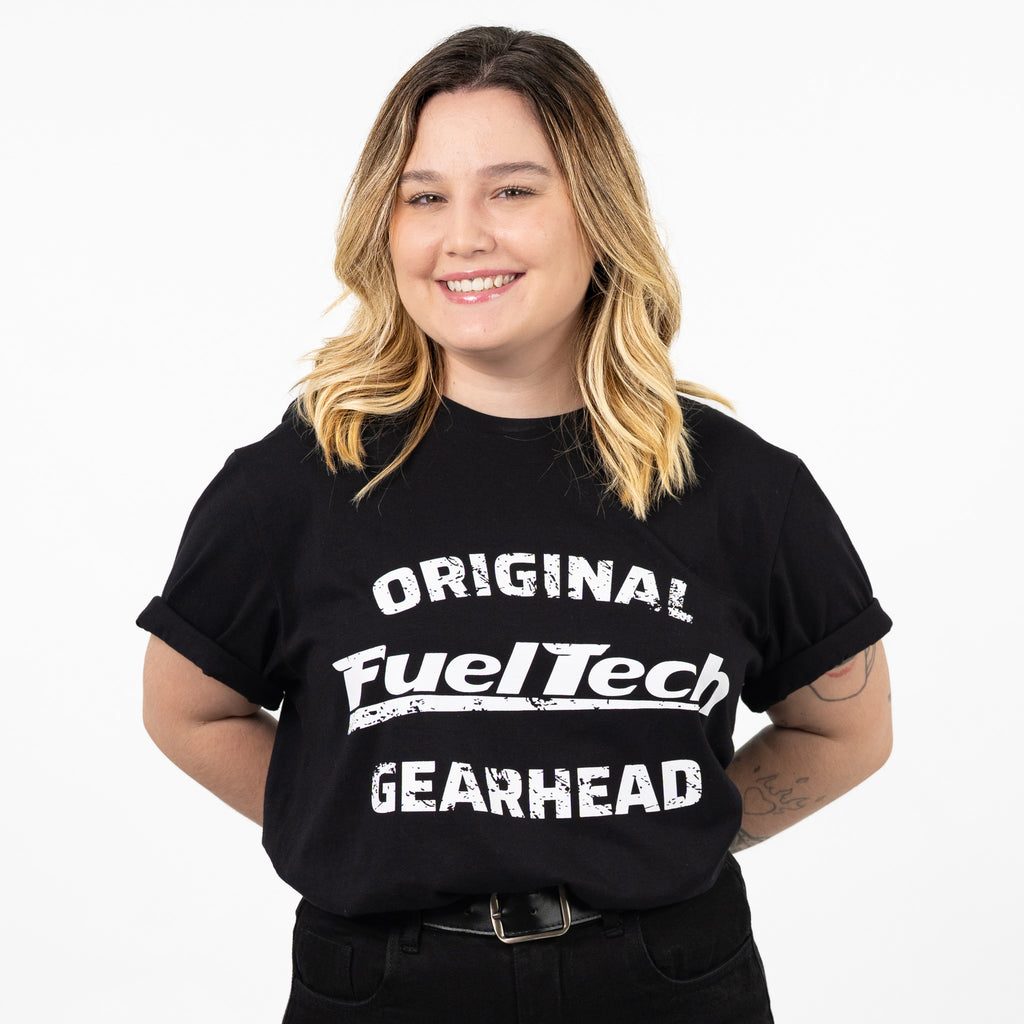 Camiseta New Gearhead FT preta - modelo feminino, frente