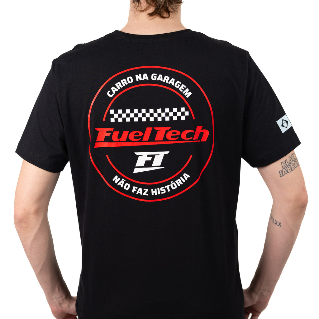 Camiseta Torque FT preta - costas, estampa Carro na Garagem Não Faz História