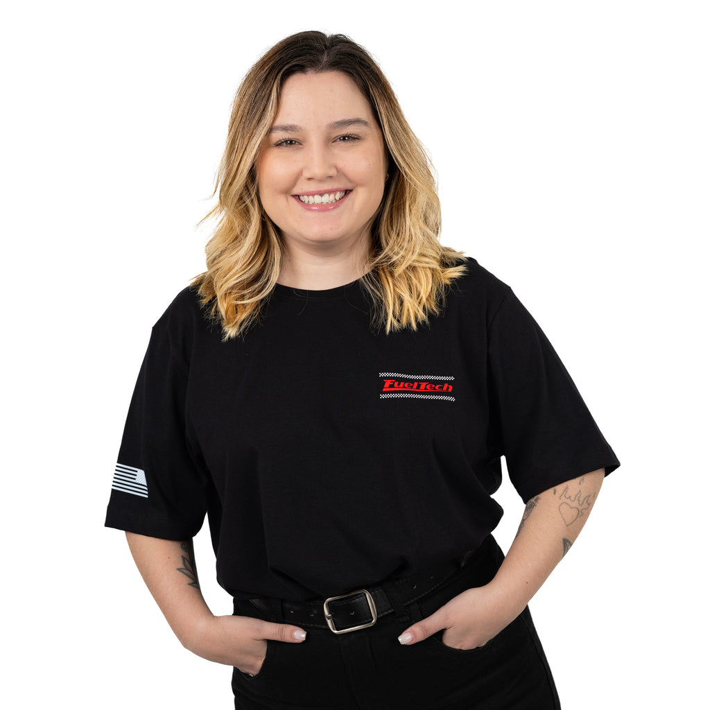 Camiseta Torque FT preta - modelo feminino, frente