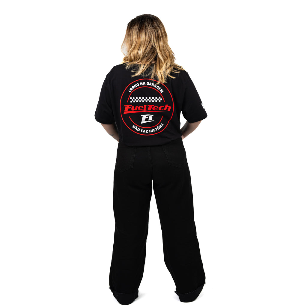 Camiseta Torque FT preta - modelo feminino, costas